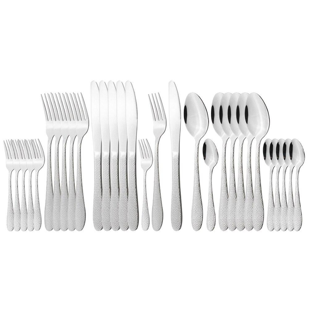 30Pcs Bunte Besteck Set Messer Dessert Gabeln Löffel Abendessen Geschirr Edelstahl Geschirr Westlichen Küche Besteck Set silber