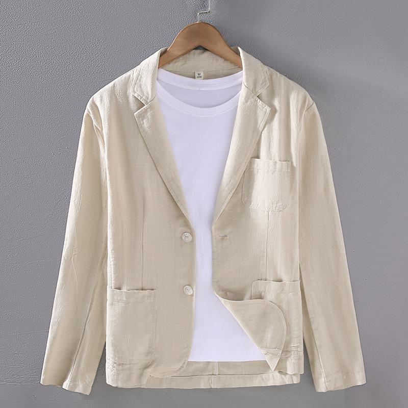 Retro Baumwolle Leinen Männer Blazer Mantel Strand Hochzeit Party Anzug Frühling Sommer Mode Männlichen Formalen Business Slim Anzug Jacke XL beige