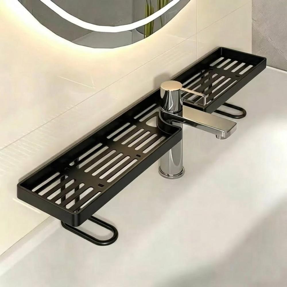 Netz-Wasserhahn-Aufbewahrungsregal Universeller Arbeitsplatten-Organizer Modische Spülbecken-Regalbox Küche schwarz
