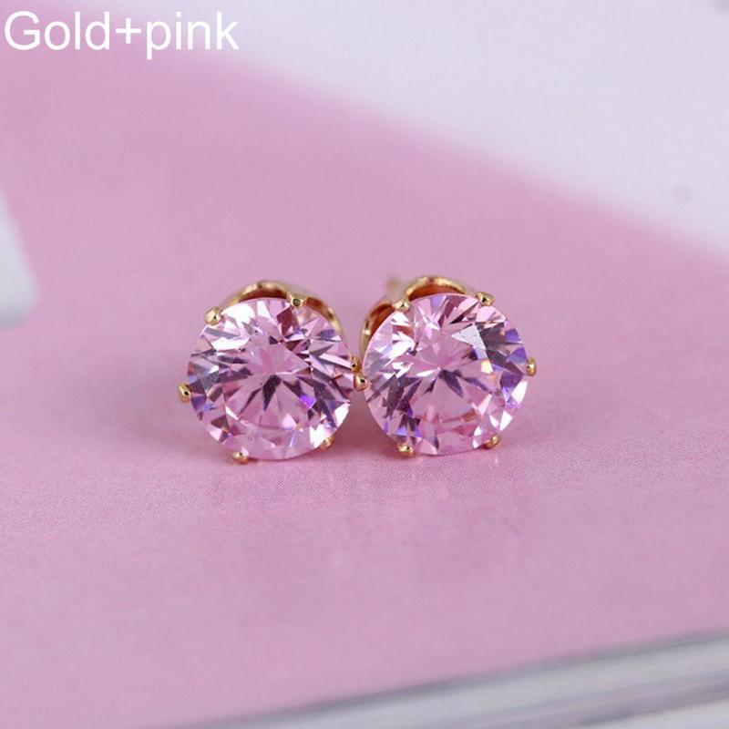 1 Paar Ohrringe Damen Modeschmuck Elegante Zirkonia Ohrstecker Hochzeitsgeschenk gold&pink