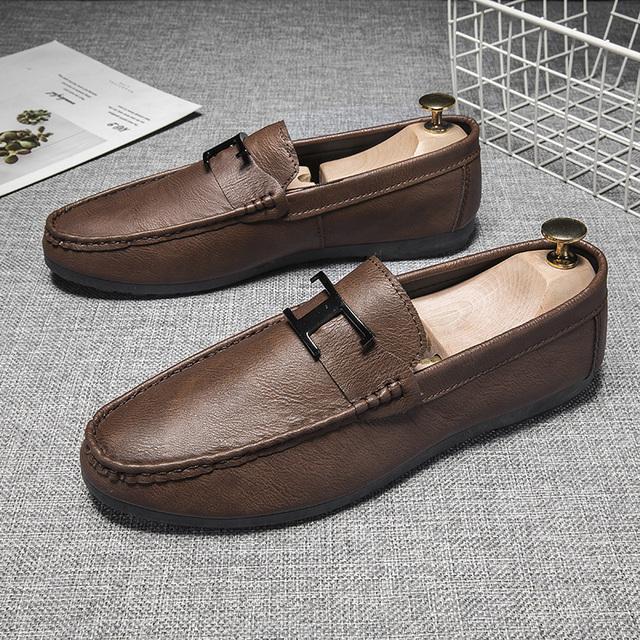 Slipper Schuhe Herren Mode Schuhe Herren Frühling Bequem Slipper Herren Flats Mokassins Herrenschuhe Leder Herren Freizeitschuhe 42 braun