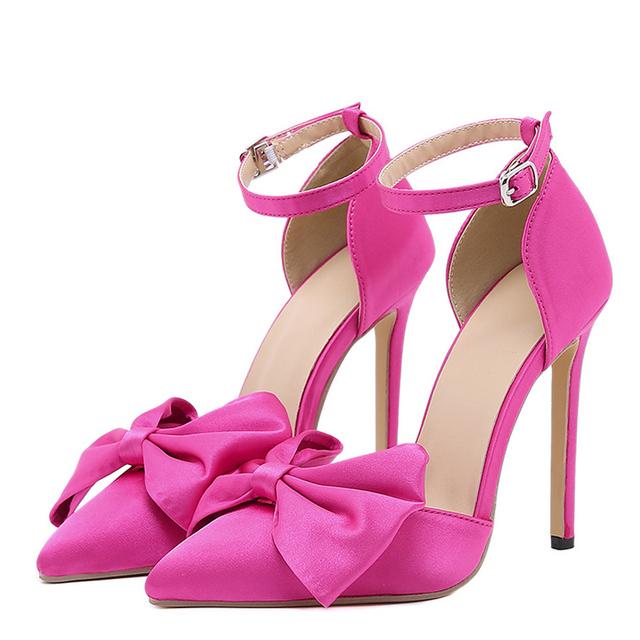 Neue Damen Pumps Sandalen Mode Schmetterling-Knoten Spitzschuh Knöchel Schnalle Stiletto High Heels Hochzeitskleid Schuhe 37 beige