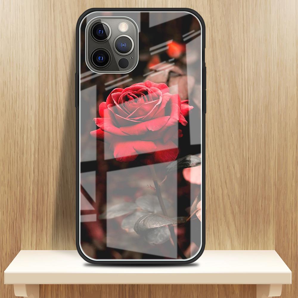 Rosenblume Gehärtetes Glas Handyhülle für iPhone Samsung Galaxy OnePlus Oppo Xiaomi Redmi Note SA 7 8 9 10 11 12 13 14 20 21 22 53 Pro Max Plus Ultra Samsung Galaxy S9 Plus