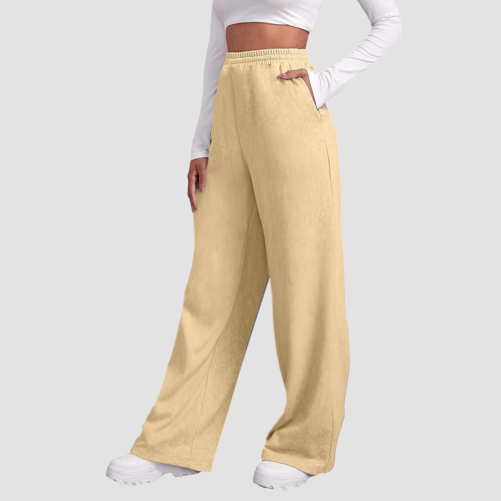 Damen-Winter-Jogginghose, einfarbig, Freizeithose, Damen-Fleece-Jogginghose, weites Bein, gerade Hose XXL gelb