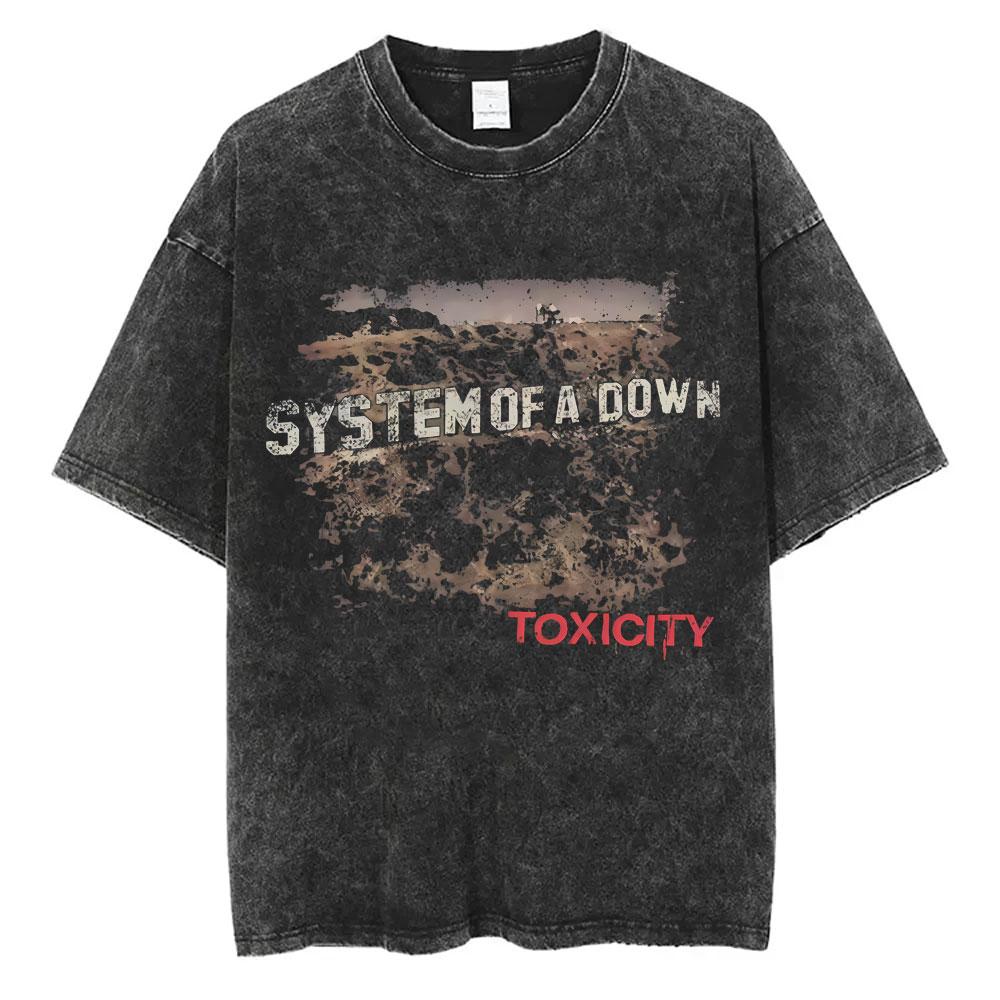 Gewaschenes Vintage System of A Down Toxicity Album Grafik T-Shirt Herren Damen Rock Alternative Metal T-Shirts Oversized T-Shirts 3XL