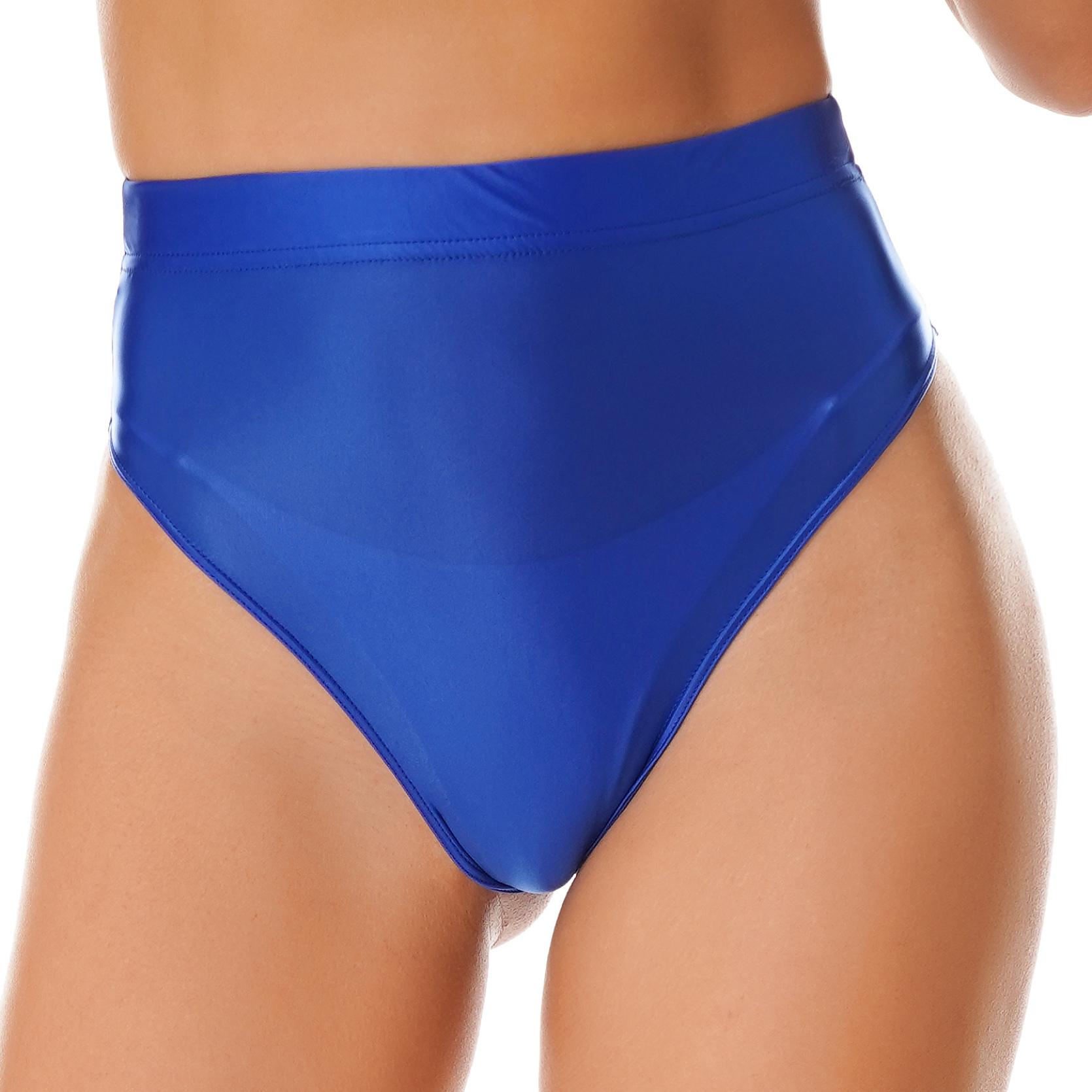 Damen-Badeanzug, glänzend, einfarbig, hohe Taille, Slips, Unterwäsche, Badeanzug, Unterteil, Strand, Pool, Party, Sonnenbaden, Bademode XXL königsblau