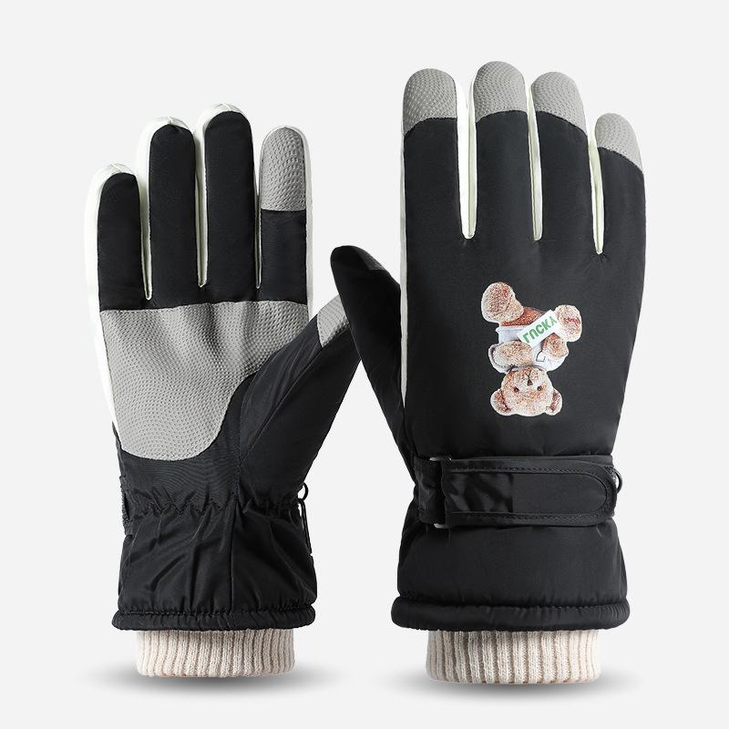 Skihandschuhe für Damen Winterwärme Fleece und verdickt Rutschfest und wasserabweisend Touchscreen Warme Baumwollhandschuhe zum Fahren von E-Bikes gray