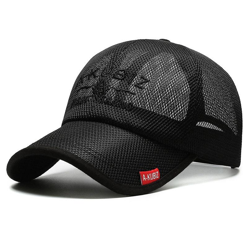 Herren Sommer Mesh Atmungsaktive Baseballkappe Outdoor Schnelltrocknend Golf Sport Angeln Visier Sonnenhüte Mann Männlich Einfarbig Snapback Caps schwarz