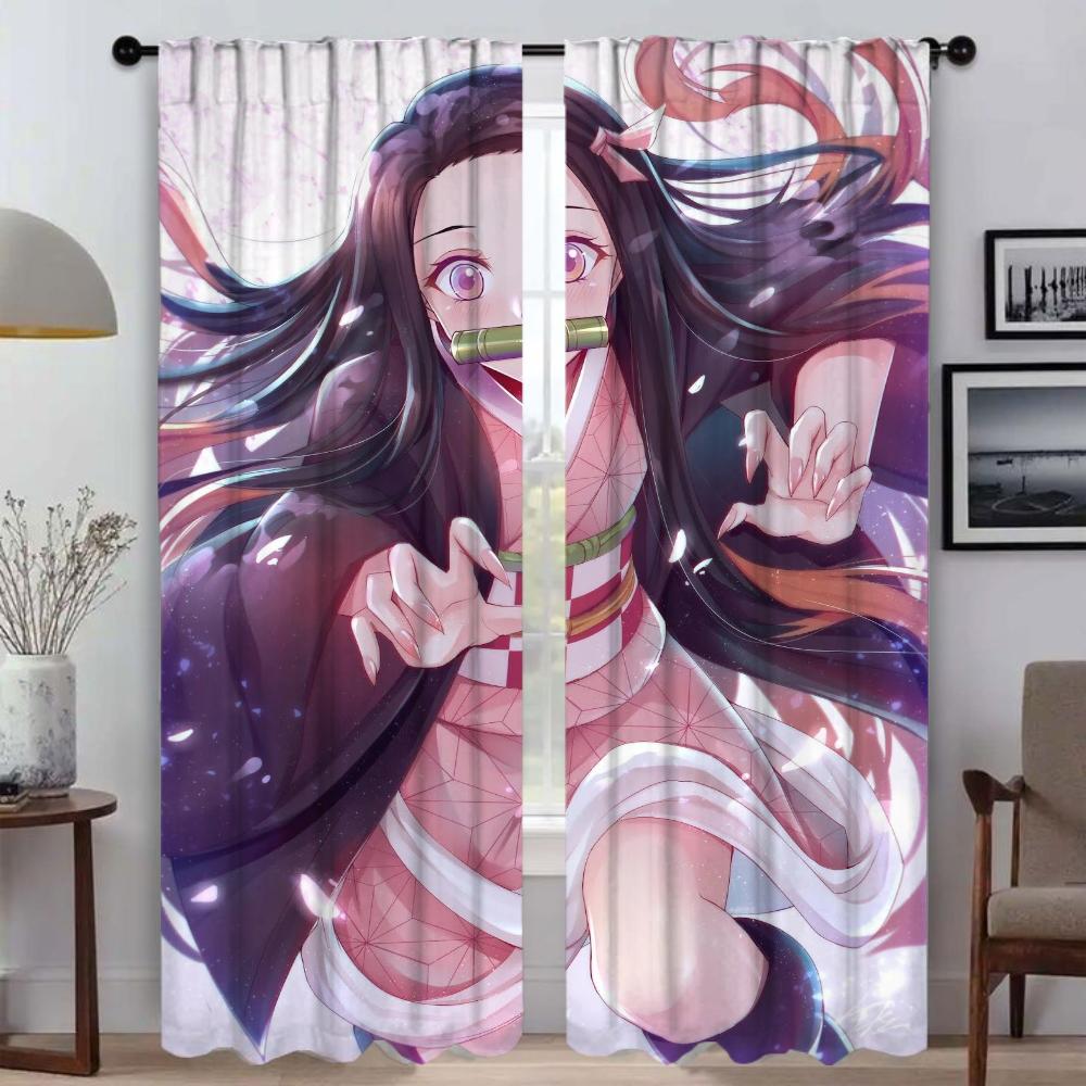 Demon Slayer Vorhänge Kinderzimmer Trennwand Home Interior Vorhänge 2 Stück Shades Tüll für Schlafzimmer Verdunkelungsvorhang Wohnzimmer W132xH160cmx2pcs-CL