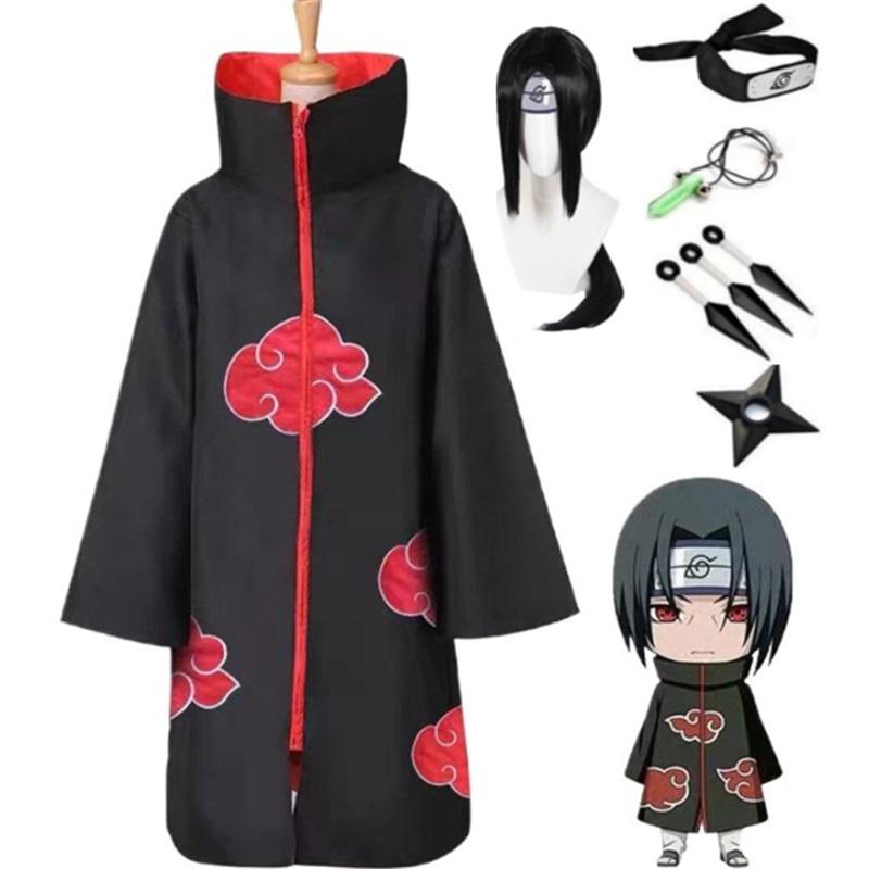 Naruto Akatsuki Organisation Rote Wolke Robe Trenchcoat Uchiha Itachi Cosplay Habicht Organisation Umhang Anime Set Cosplay XXS black
