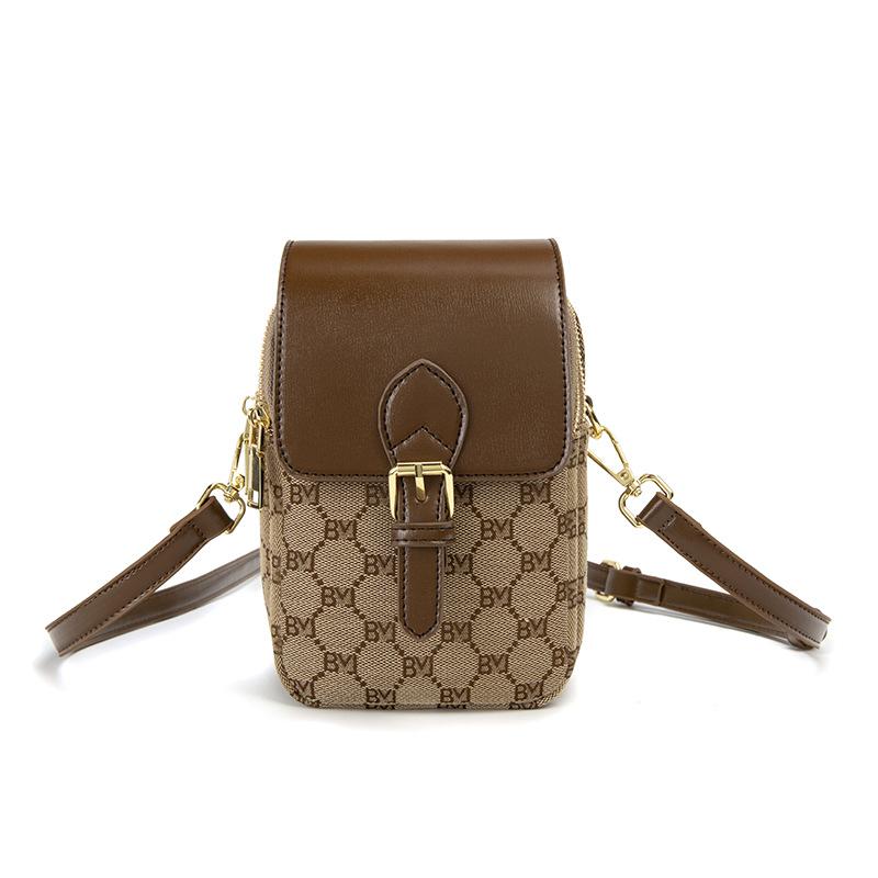 Koreanische Mode Handy-Tasche für Damen Neue kleine Tasche für Handy Mehrschichtige bedruckte Damentasche Schrägband Kleine Umhängetasche brown