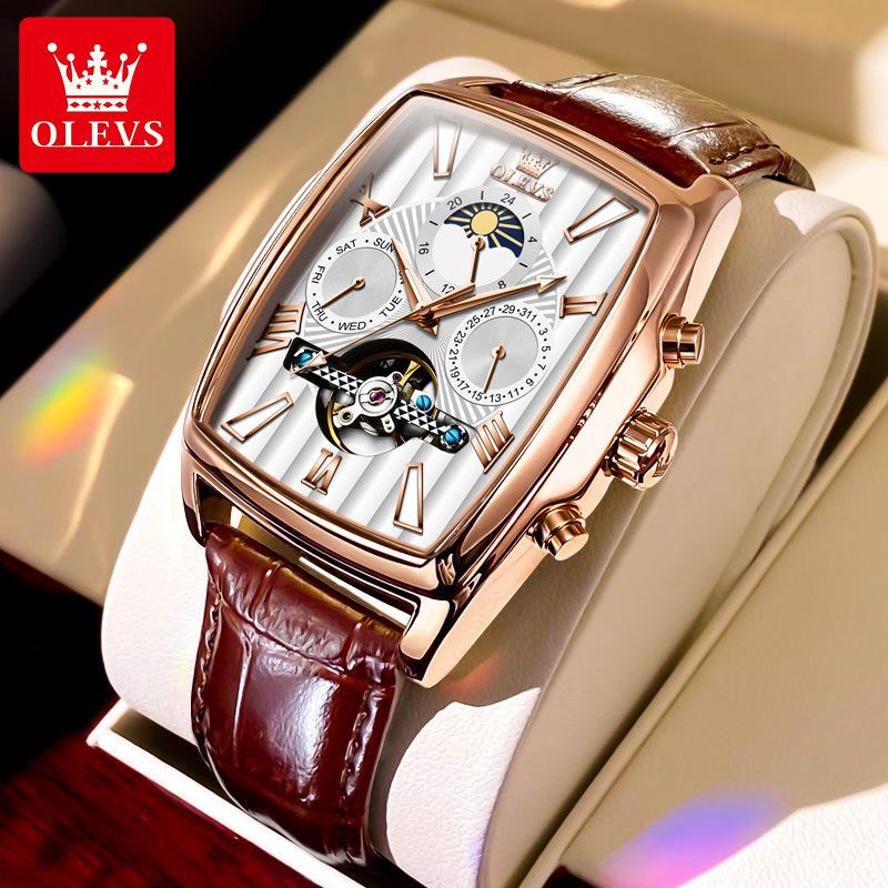 OLEVS Mode Marke Uhr Quadratische Mode Mechanische Uhr Multi-funktion Gürtel Hohl herren Uhr herren Uhr
