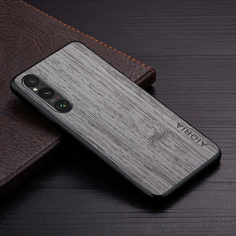 Fall für Sony Xperia 1 V 10 V 5 V funda bambus holz muster Leder telefon abdeckung Luxus coque für sony xperia 1 v fall Xperia 5 V hellgrau