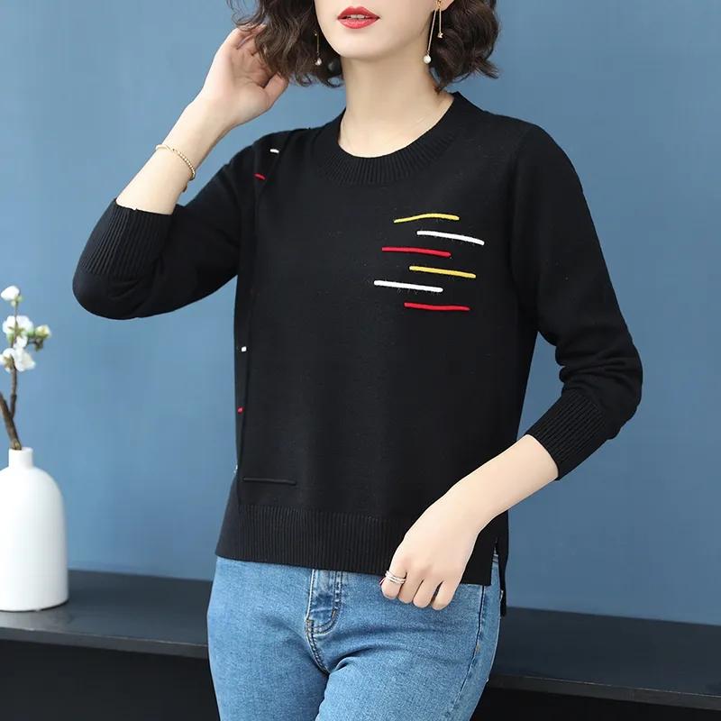 Frühling Herbst Damen O-Ausschnitt Pullover Jumper Basic Warme Kleidung Weiblich Pull Femme Gestrickter Pullover Pullover und Pullover XXXL schwarz