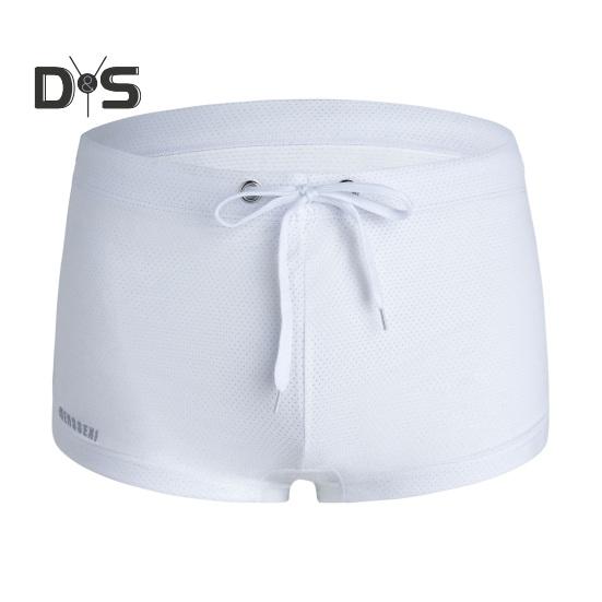 Sommer Männer Badeshorts Low-rise Einfarbig Strand Enge Badehose mit Taille Krawatte Badeanzug Sport Surf Shorts Badehose L weiß