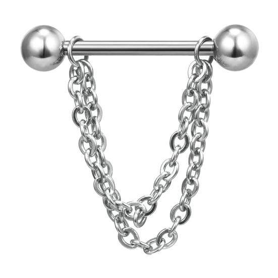 1 Stück mehrschichtige Kette Drop Nipple Bar Ring Barbell Body Piercing Schmuck Ball silber
