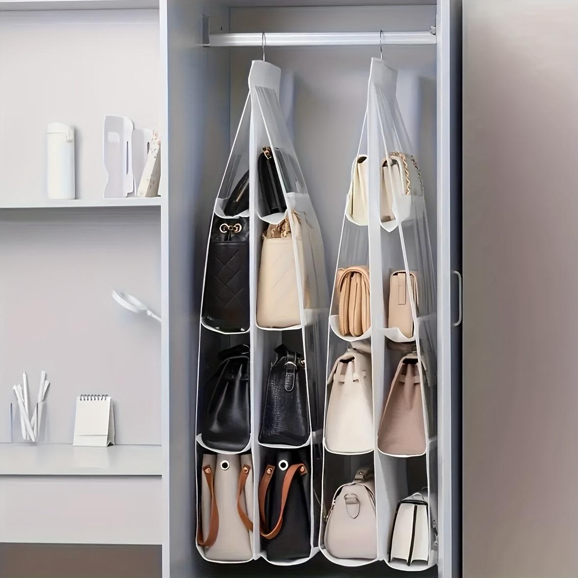 Mehrschichtiger Hängetaschen-Organizer, platzsparende Aufbewahrung im Kleiderschrank, staubdichter Handtaschenclip, praktisches Hängedesign für Damenmode-Accessoires 6 grids weiß
