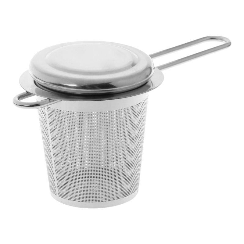 Wiederverwendbares Tee-Ei aus Netzstoff, Edelstahlsieb, loser Teekanne, Gewürzfilter mit Deckel, Tassen, Küchenzubehör Silver