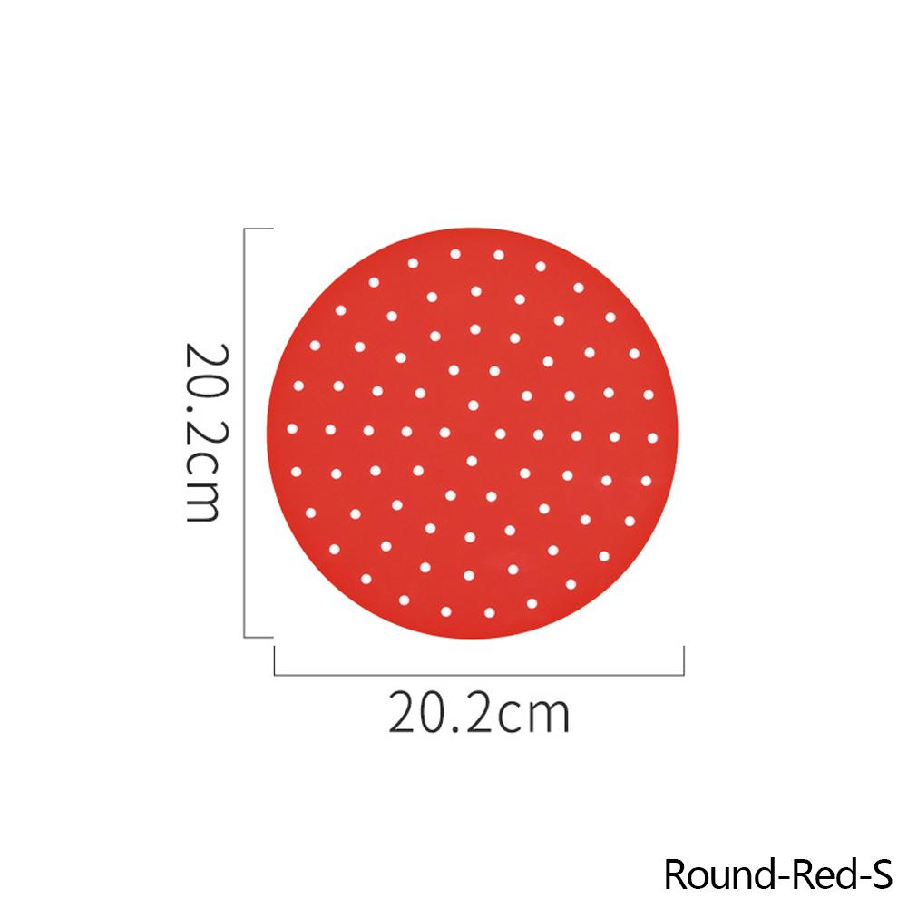 Air Fryer Pads Wiederverwendbare Silikonform Airfryer Teile Antihaft-Dampfgarer-Einlage Runde quadratische Crisper-Platte Backmatte Küchenzubehör Round-S rot