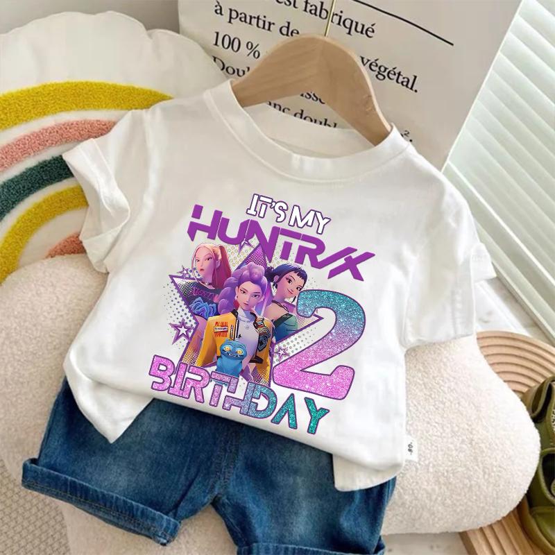 KPop Dämonenjäger T-Shirt für Mädchen Kurzarm Geburtstagsparty Zubehör Tops Rumi Mira Zoey Print T-Shirt Sommer Kinderkleidung 150 beige