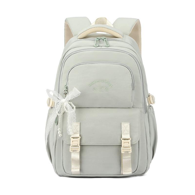 Campus Süße Schleife Mädchen Schultaschen Mittelschule Mittelschule Schüler Rucksack Einfache Einfarbige Große Kapazität Mädchen Teenager Mädchen Buch Tasche esche grau
