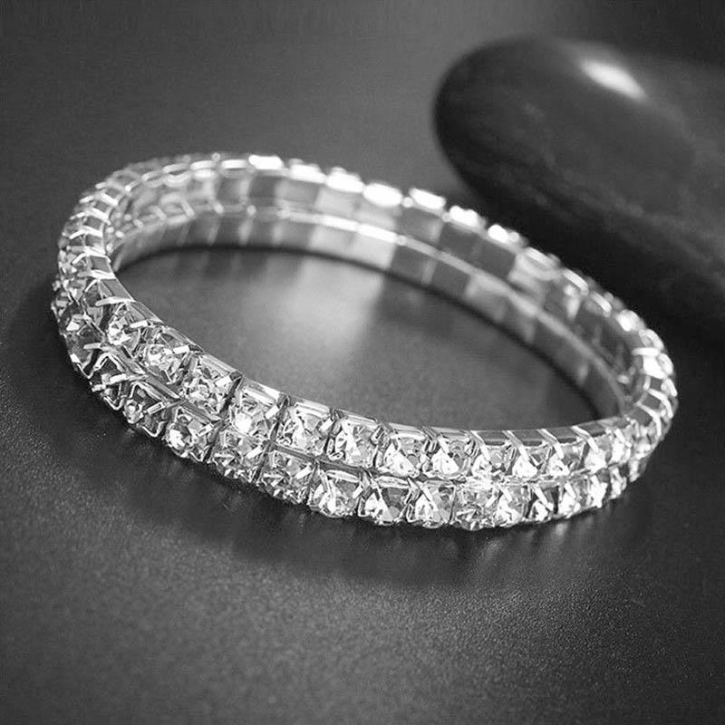 Mode Beanty Frauen Elastisch Dehnbar Fußschmuck Armband Mädchen Silberfarbe Fußkettchen Strass Kristall Glanz 2 silber
