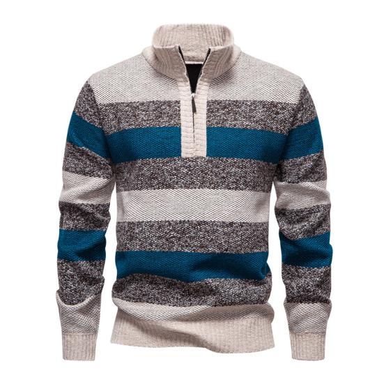 Yousheng Herren Gestrickter Pullover Farbblock Mit Reißverschluss Halbhoher Kragen Pullover Oberteile Langarm Halb-Reißverschluss Lässige Pullover Oberteile L