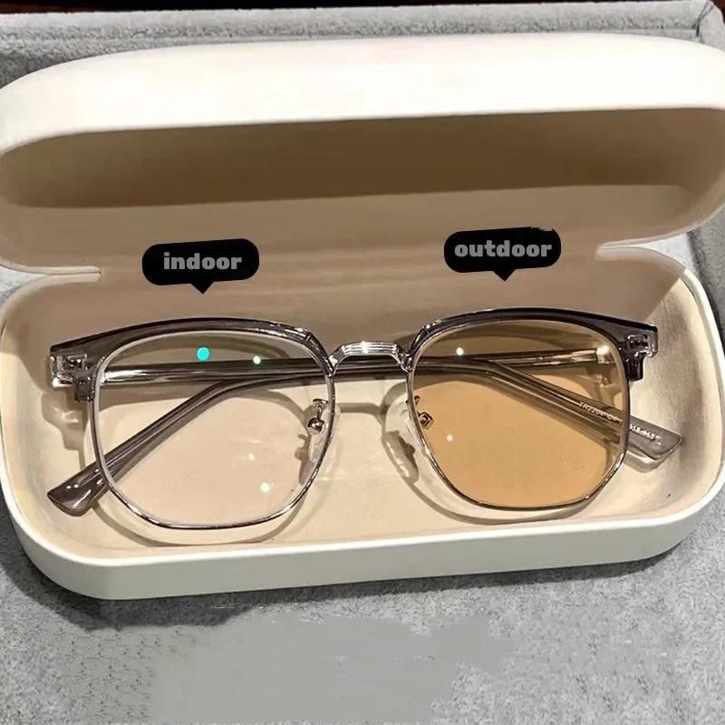 Modische photochrome Brille für Männer und Frauen, übergroße Myopie-Brille, Farbwechsel für den Außenbereich, kurzsichtige Brille, Dioptrien -6