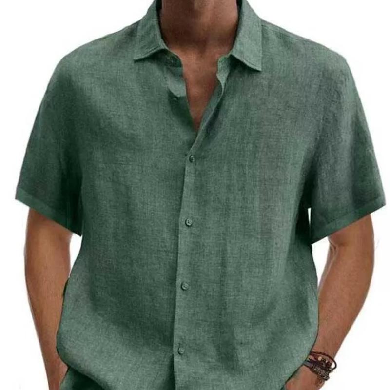 Baumwoll-Leinen-Bluse Sommer Herren Umlegekragen Kurzarm Knopf Locker Bluse Oberteile Oversized S-5XL SZE-ST22092 5XL grün