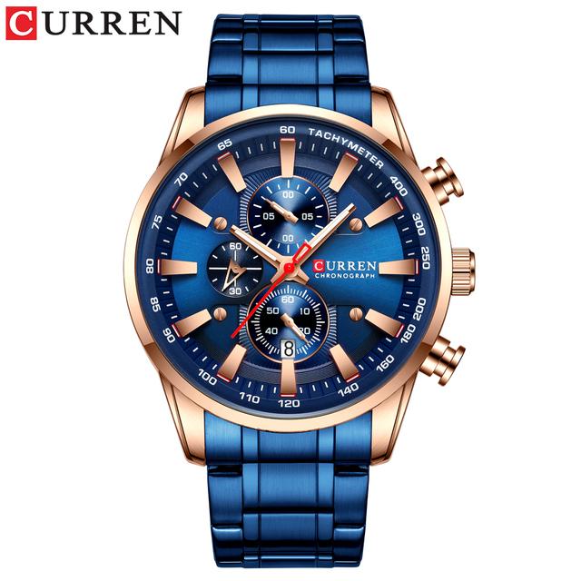 CURREN Mode Top Marke Sport Uhr Männer Edelstahl Chronograph Armbanduhr Männliche Uhr Auto Datum Casual Business Uhr Reloj blau