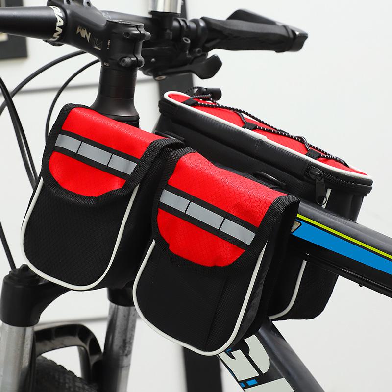 Wasserdichte 4-in-1 Mountainbike-Tasche: Oberrohr, Vorderrohr, Sattel, Rohr - Fahrradzubehör 4-in-1 rot