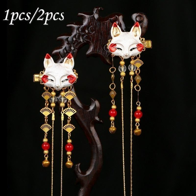 1 stücke/2 stücke Alte Stil Haar Zubehör Han Element Kopfschmuck Hanfu Zubehör Nette Mädchen Herz Fuchs Tier Quaste Kostüm haarnadel Clip fox-1pcs