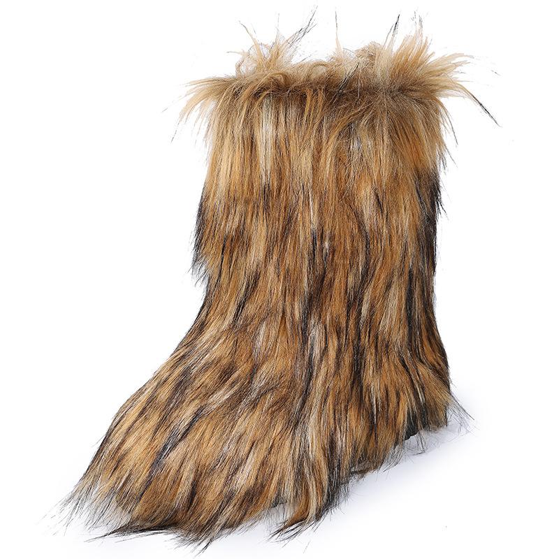 Frauen Neue Winter Pelz Einteilige Nachahmung Waschbären Pelz Warme Schnee Stiefel Pelzigen Schuhe Outdoor Stiefel 37 braun