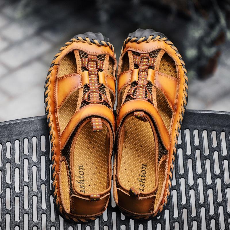 Sommer Herren Sandalen Ledersandalen Freizeitschuhe Herren Römische Strandsandalen Sandalias Anti-Rutsch Atmungsaktive Outdoorschuhe 38 gelb