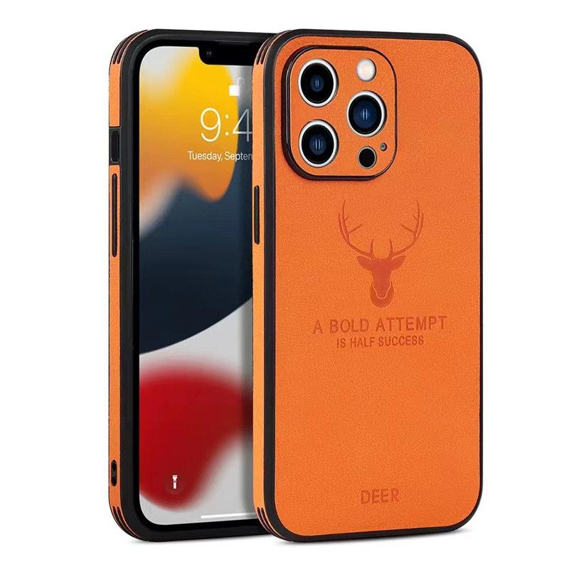 Luxus Hirsch Leder Handyhülle für iPhone 15 14 13 12 11Pro Max XS XR XS Max 7 8Plus Objektiv Glas Stoßstange stoßfeste Silikonhülle iPhone 8 orange