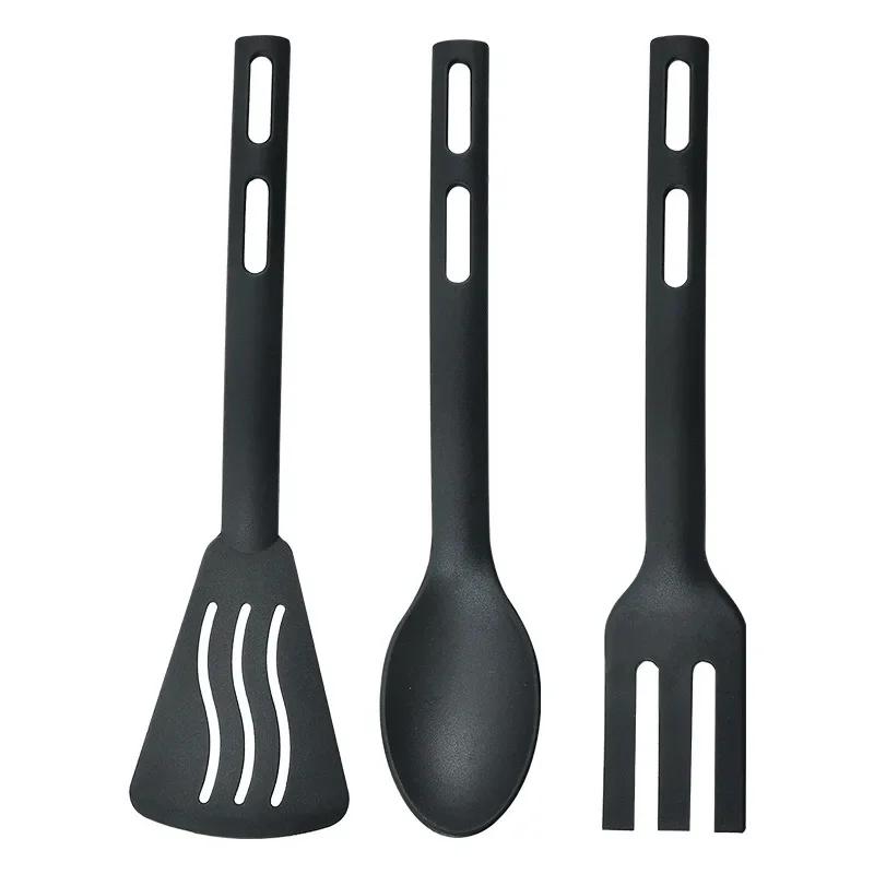 Utensilien-Set, Servieren, Kochen, Küche, Besteck, Löffel, Silikon-Set, Spachtel, Geschirr, tragbares Camping, Kunststoff, Schlitz-Besteck schwarz