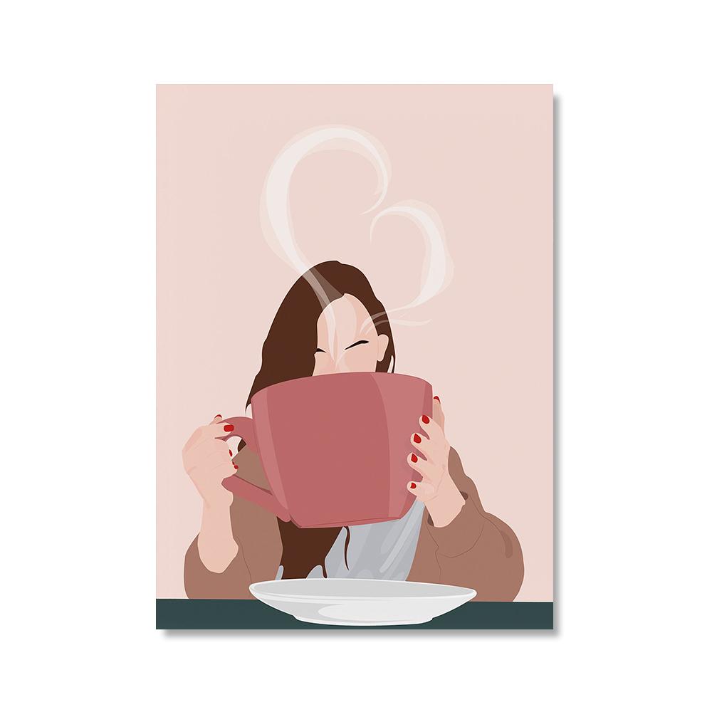 Nordic Poster Frau Lesen Buch Kaffee Abstrakte Wand Kunstdruck Leinwand Malerei Dekor Katze Wäsche Kunst Bilder Für Wohnzimmer 21*30cm