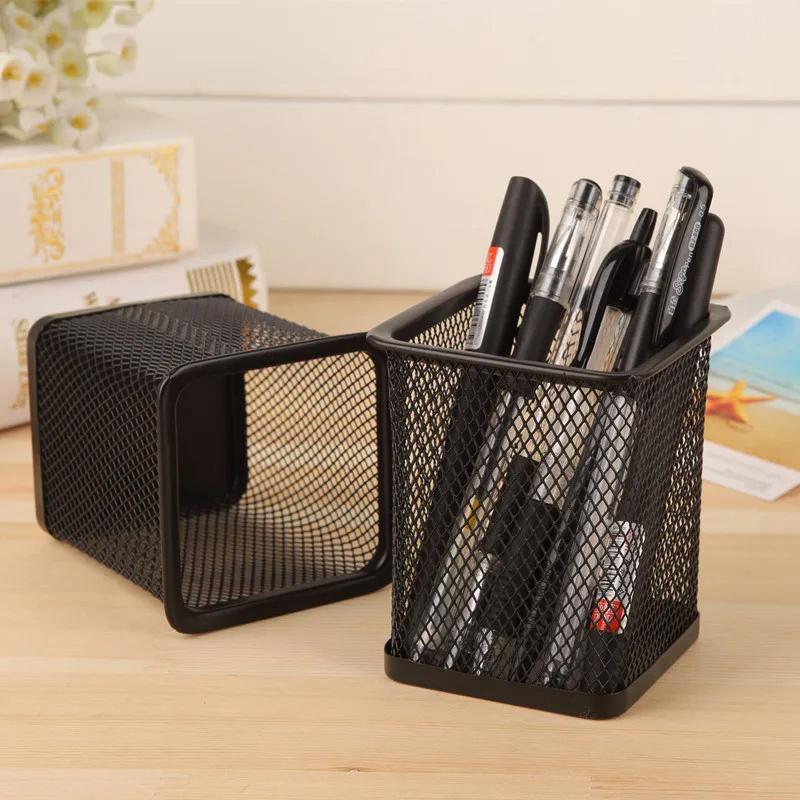 Kreativer Mode Stifthalter Schreibtisch Metallgitter Quadratisch Stiftebox Behälter Organizer Schreibwaren Schreibtisch Dekorationen Square