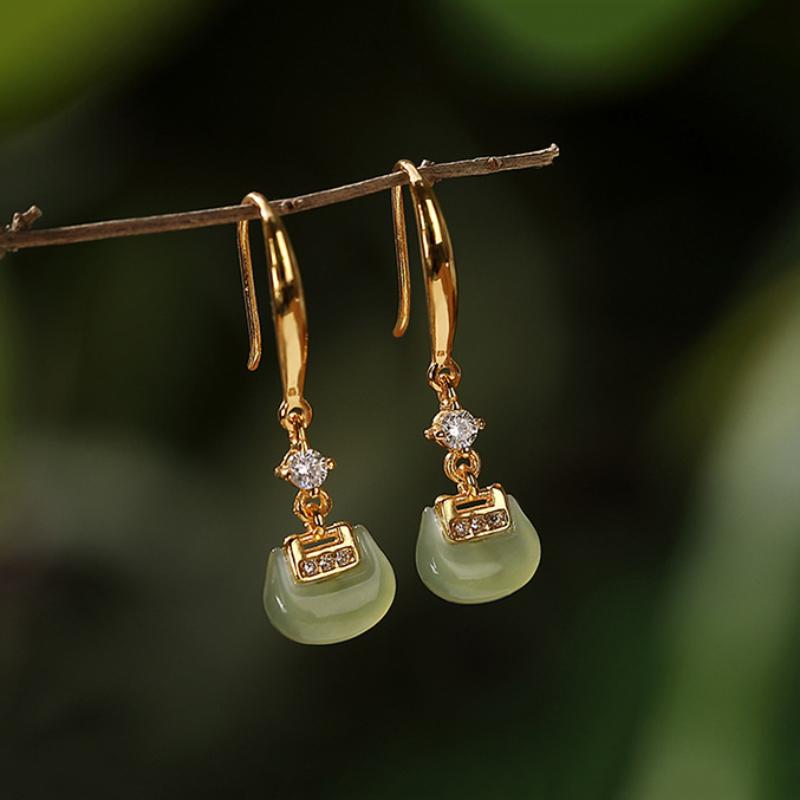 Naturale Hotan Jade Grüne Ohrringe Ohrringe Ohrringe für Frauen Vintage Ruyi Hängeohrringe Klassischer Stil Exquisiter Schmuck black