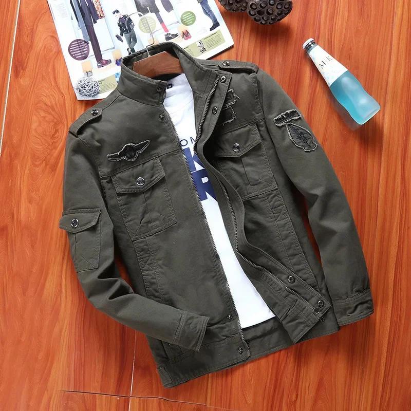 Männer Casual Cargo Jacken Männer Bomber Jacke Windbreaker Jacke Mantel Männer Frühling Herbst Outwear Schlank Retro Jacke Herren 2XL armee grüne