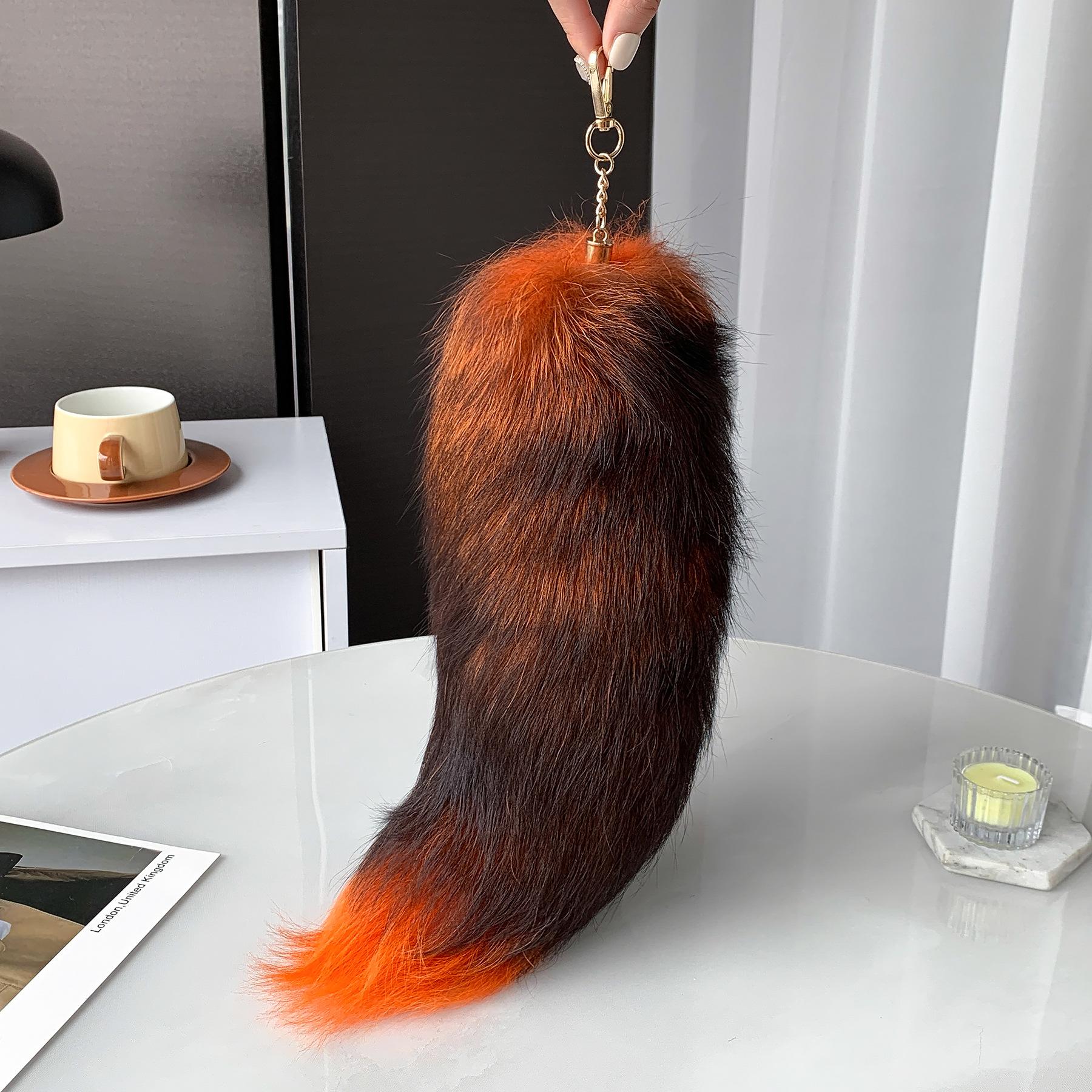 40cm Echter Fuchsschwanz Schlüsselanhänger Unisex Pompon Anhänger Taschenanhänger Auto Schlüsselanhänger Niedliche Flauschige Schlüsselanhänger für Frauen Taschenzubehör Geschenke orange