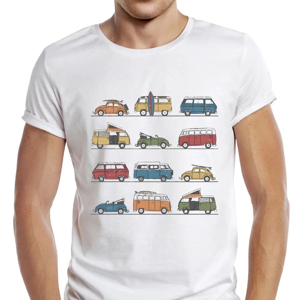 TEEHUB Vintage Wohnmobile Bedrucktes Herren T-Shirt Grafik Retro Surfbrett Sportkleidung Lässige Oberteile Hipster Camper Bus T-Shirt XXXL