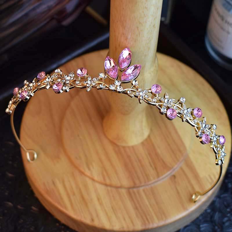 Süßes Kristall-Krone-Haarband Brautkleid Studio-Krone Barocke Kopfbedeckung Blatt Prinzessin Kleines Haar-Diadem für Mädchen brown