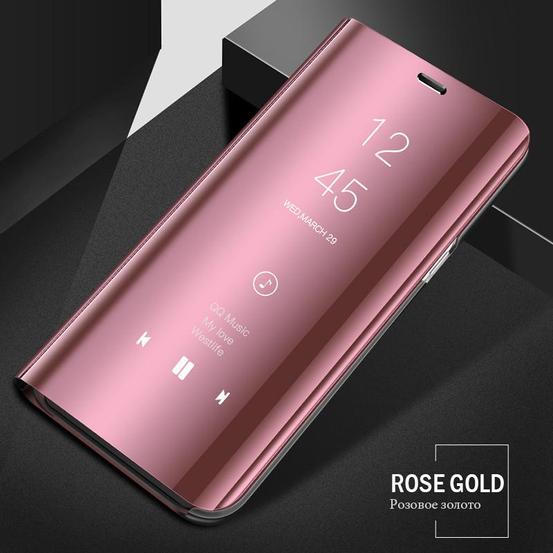 Vergoldete Smart Mirror Flip Leder Handyhülle für Samsung Galaxy S26 Ultra S26 S25 Edge S24 S23 S22 S21 FE Plus Ständer PU Stoßfester Bumper Cover Galaxy S24 Ultra rosa