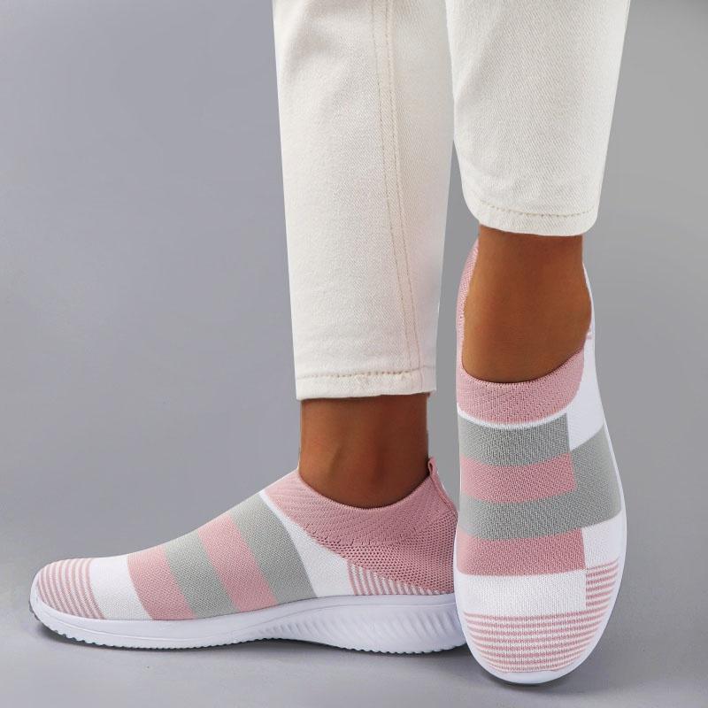 Frauen Turnschuhe Vulkanisierte Schuhe Socke Turnschuhe Frauen Sommer Slip Auf Flache Schuhe Frauen Müßiggänger Casual Socken Schuhe 40 rosa