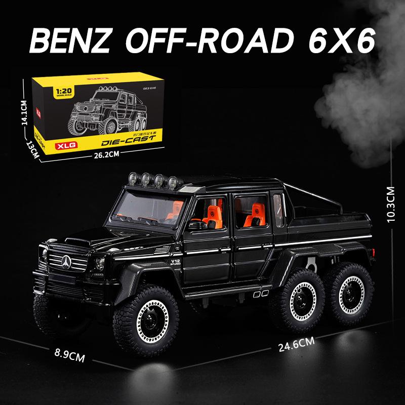 1/20 Benz AMG 6x6 Big Wheel Offroad-Modellauto SUV Metalldruckguss-Fahrzeugsammlung Sound & Licht Miniatur-Spielzeugauto für Kinder 1/20-Size:24.6*10.3*8.9cm schwarz