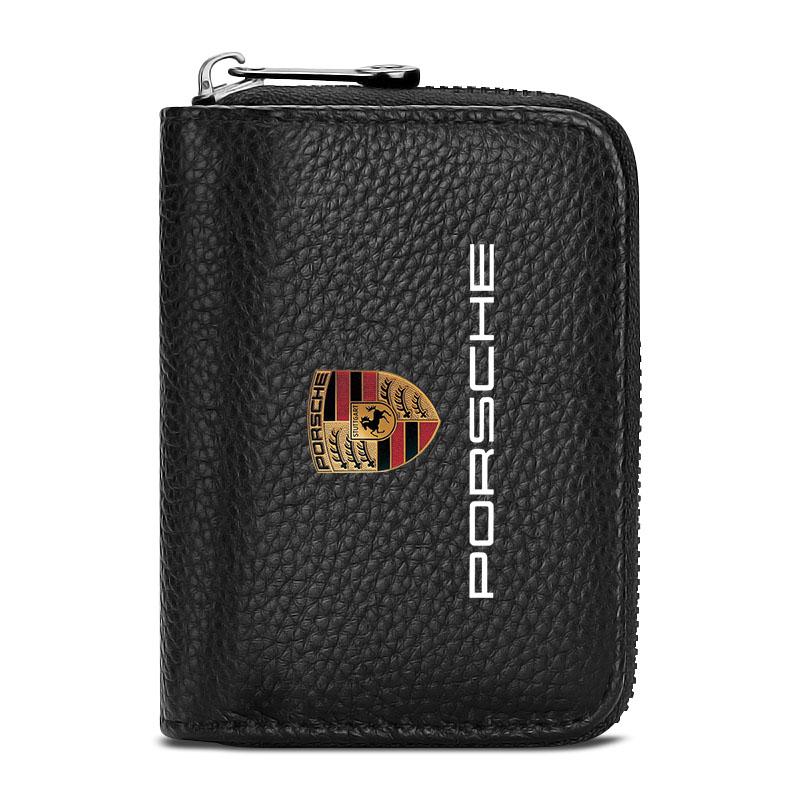 1 Stück Leder Auto Führerschein Ausweis Bankkarte Geldbörse Autozubehör Für Porsche Cayenne Macan 911 Gt3 918 928 944 968 Boxster Panamera schwarz