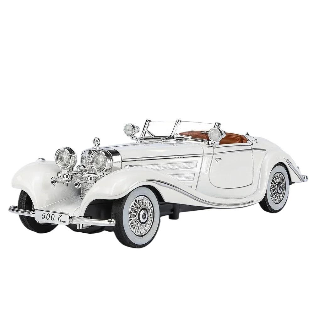 1/24 Mercedes-Benz 500K Oldtimer-Modellauto, Legierung, Druckguss, Metallguss, Sound- und Lichtauto, Spielzeug für Kinder weiß