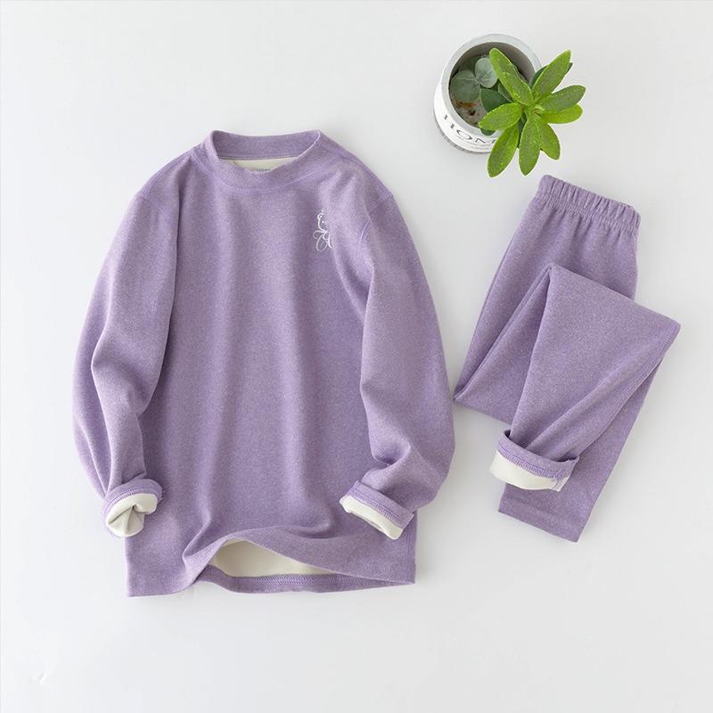 Kinder Thermo Unterwäsche Set Herbst Winter Selbstwärmend Kuschelig Weich Teenager Jungen Mädchen Unterwäsche Lange Unterhosen Einfarbig Kinder Thermobekleidung 2-18 Jahre 100cm violett