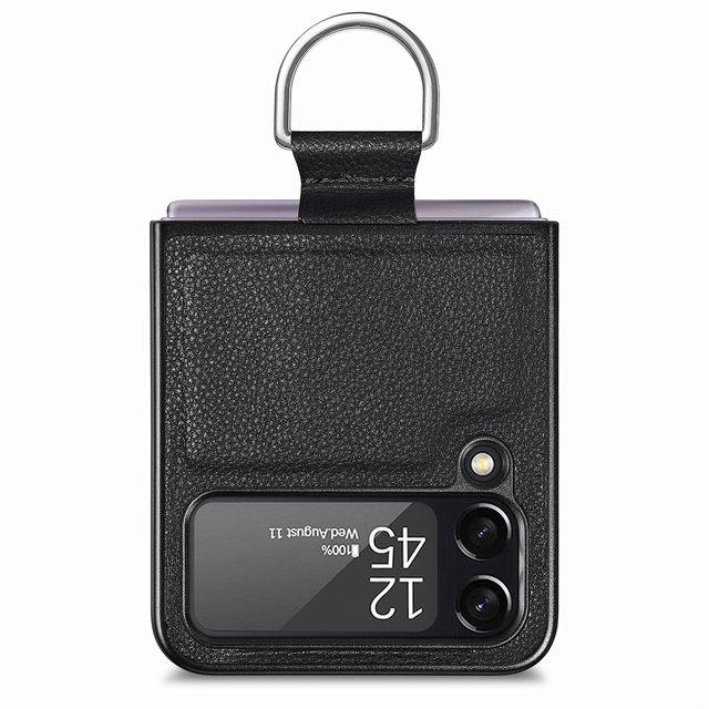 Mit Ringhalter Leder Fashion Case für Samsung Galaxy Z Flip4 5g Flip 4 Flip3 Flip 3 Zflip4 Anti-Drop Handy-Abdeckung for Samsung Z Flip 3 schwarz